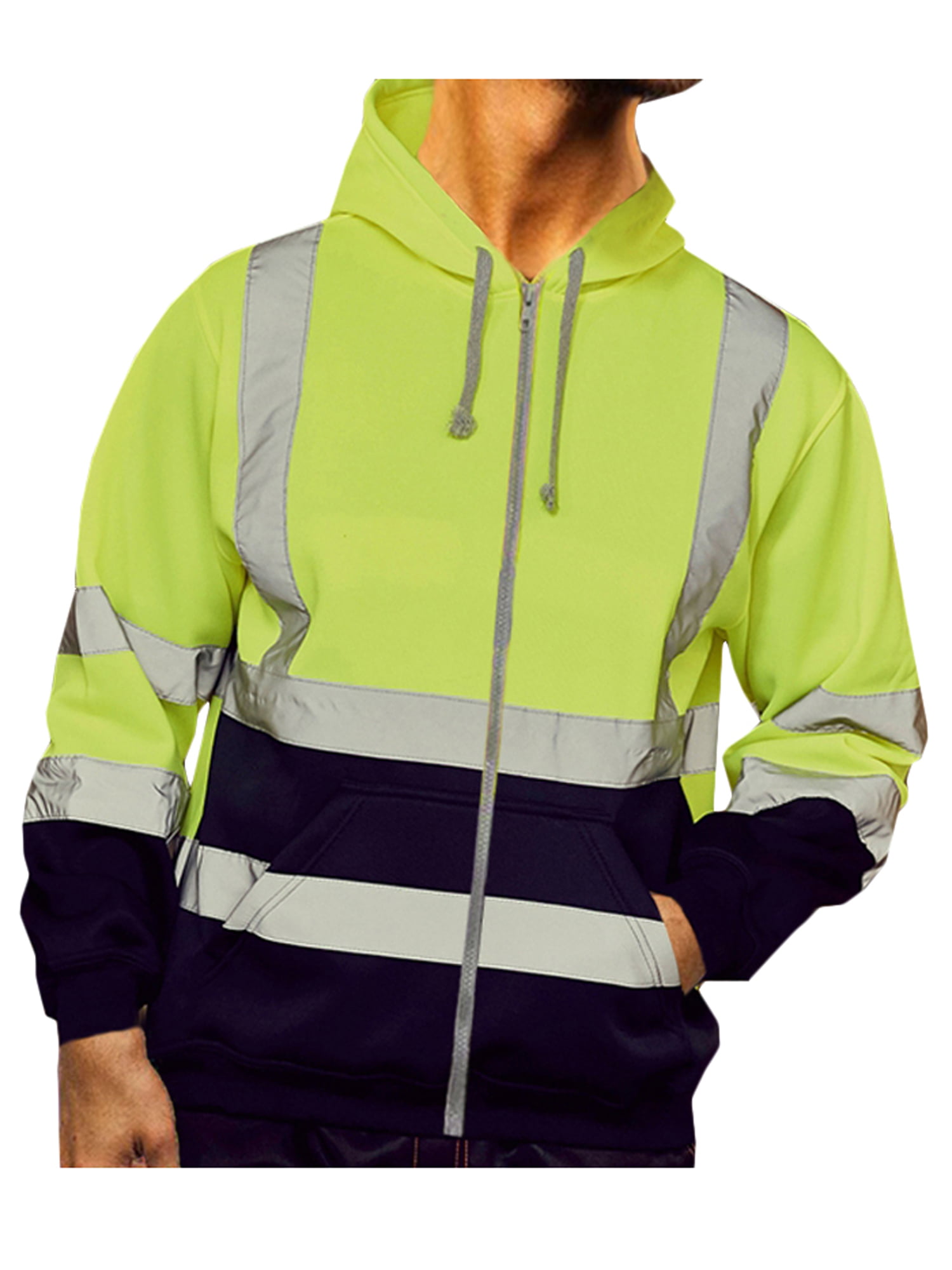 Men High Viz Hoodie Sweatshirt Hi Vis Visibility Safety Work Pullover Hoody Coat 