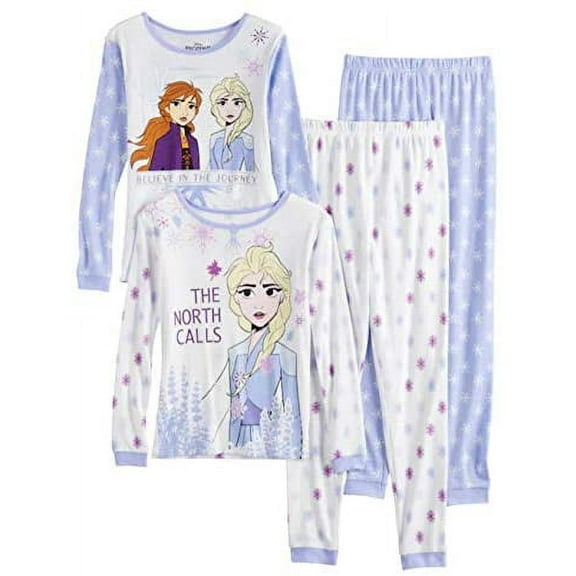 Disney Girls Frozen 4-Piece Cotton Pajama Set (The North Calls, 4)