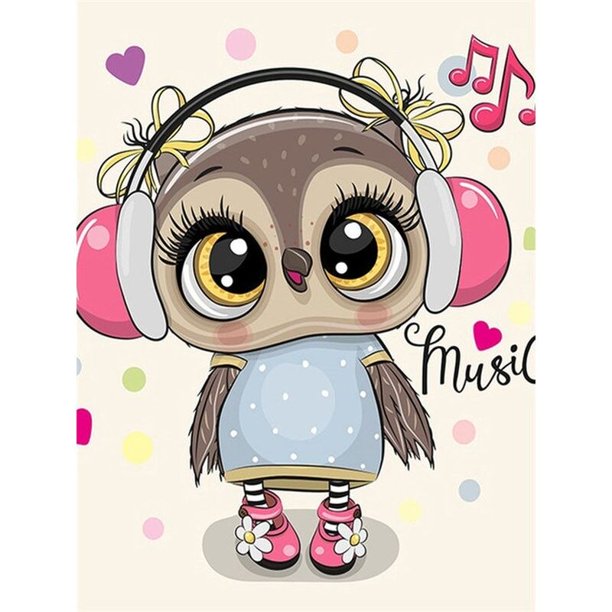 CHENISTORY Cartoon Owl Diamond Painting Animal Picture Rhinestones Diamond Embroidery Sale Diamond Mosaic Cross StitchRound 30x40cm frame Gao Jinjia LED