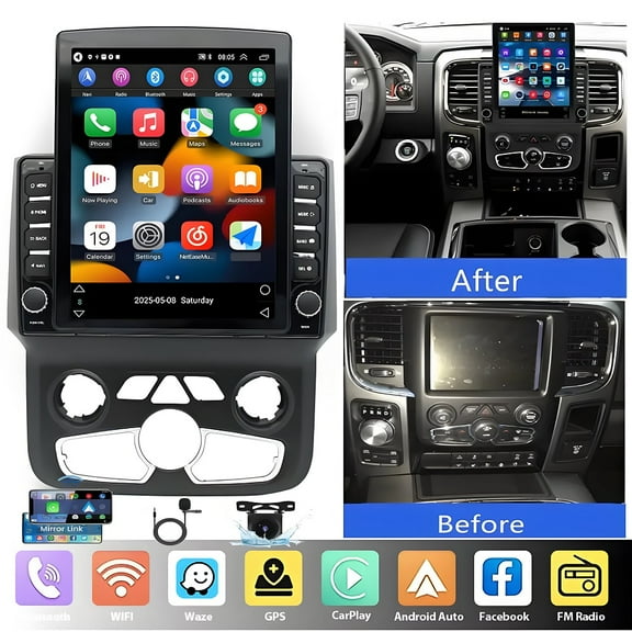 Eforcase 9.7 Inch WiFi Car Stereo Radio for Dodge Ram 1500-5500 2013-2018 with Carplay Android Auto Android 13.0 GPS Navigation Support 48EQ Mirroring AirPlay Rear 1080P Camera SWC