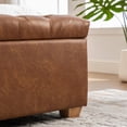thumbnail image 4 of GZXS 60" Wide Upholstered Storage Bench with Flip-Top Lid & Soft-Close Hinges, Brown PU Leather Tufted Ottoman Seat with Rubberwood Legs for Bedroom Entryway Living Room, 4 of 9