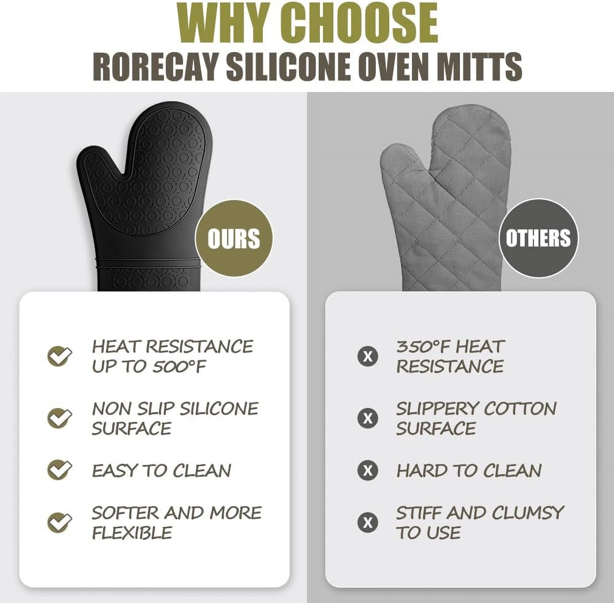 Extra Long Oven Mitts With Quilted Lining, Mini Oven Mitts Hot Pad Pot Holders Professional Non Slip Heat Resistant Silicone Oven Mitts Kitchen Baking Cook