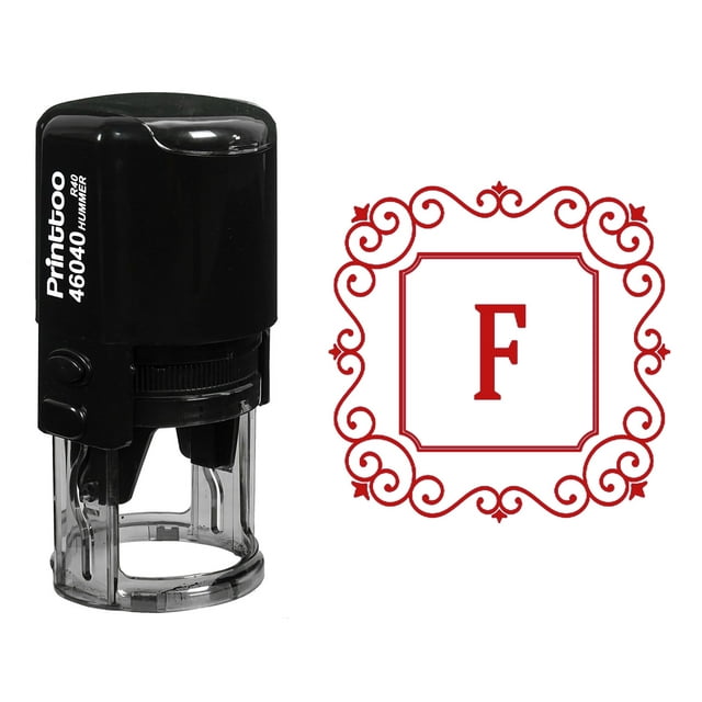 Printtoo R-40 Alphabet F Monogram Initial Square Swirl Border Self Inking Rubber Stamp Office Stationary