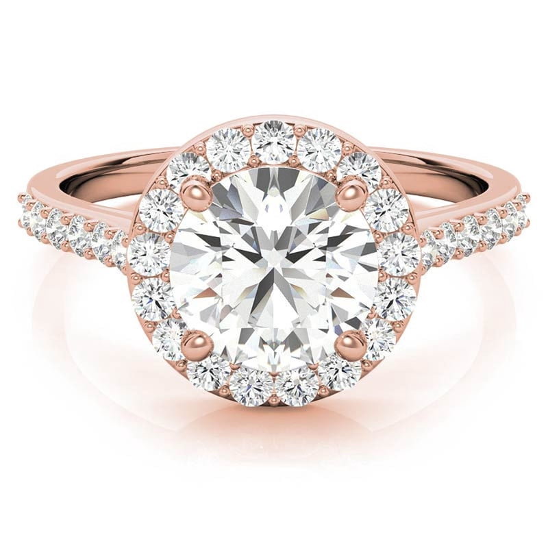 Auory 1 Carat Round Cut Moissanite Halo Engagement Ring in 18k Rose Gold Plating Over Sterling Silver for Women