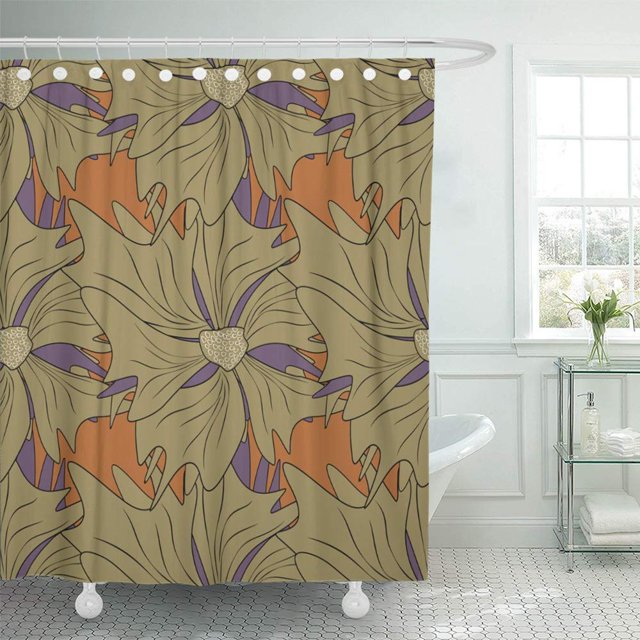 ABPHQTO Resumen Floral Negro Beige y Marrón Patrón Lindo Mille Fleurs Beautiful Beauty Bud Juego de Cortinas de Ducha de Baño Impermeables 165x180 cm ABPHQTO PKNMT66x72Shower-10244