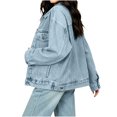 thumbnail image 6 of Edvintorg Denim Jacket for Women Fall Winter Fashion Loose Casual Jean Jackets with Pocket Button Down Women's Clothes Dark Blue S, 6 of 8