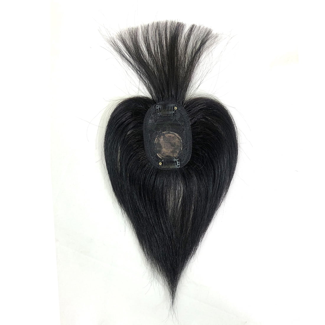viviabella Hair Toppers for Women Clip in Human Hair Pieces With Bangs 8” 12” Silk Base Crown Top Toupee Fringe for Loss Thinning Hair Replacement Extensions for Straight Hair