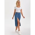 thumbnail image 2 of DARING DIVA Women's Denim Midi Skirt Button Up Slit Jean Skirts X-Large Blue, 2 of 7
