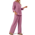 thumbnail image 2 of Fantaslook Pajamas Sets for Women Casual Two Piece Lounge Sets 3/4 Sleeve Crew Neck Top Wide Leg Pants Vacation Travel Outfits, 2 of 9