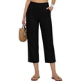 thumbnail image 4 of BODOAO Cotton Linen Capri Pants for Women Loungewear Cotton Linen Blend Straight Leg Elastic Waist Pants Wide Leg Capri Length Skin-friendly Loose Fit Travel Pants Black L, 4 of 9