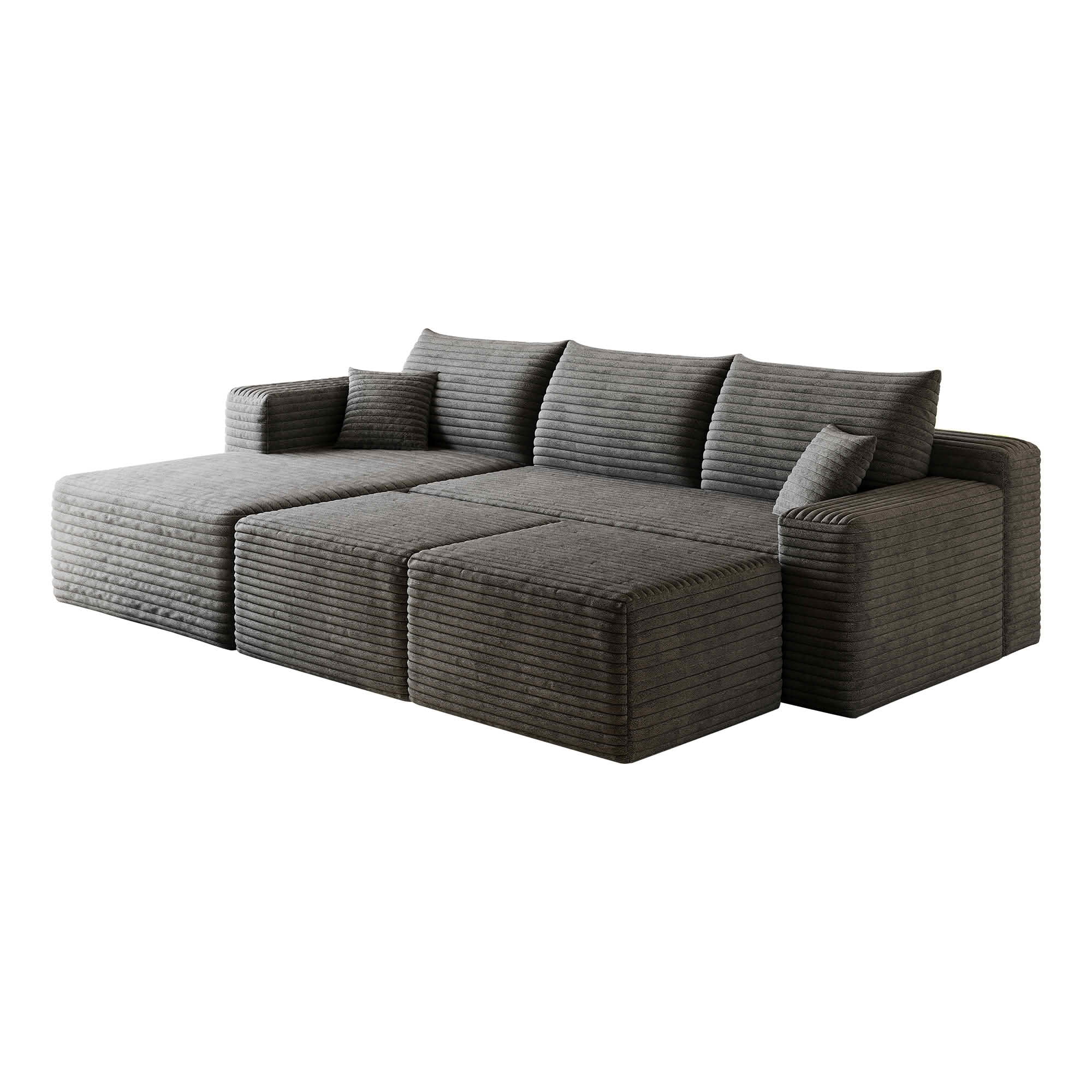 MAYEERTY 95" Corduroy U-Shaped Sectional Sofa with 2 Ottomans, Deep Seat Cloud Couch, No Assembly Leisure Sofa for Home