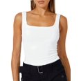 thumbnail image 1 of Womens Square Neck Fitted Tank Tops Double Layer Seamless Slim Fit Shirts Basic Spring Summer White M, 1 of 9