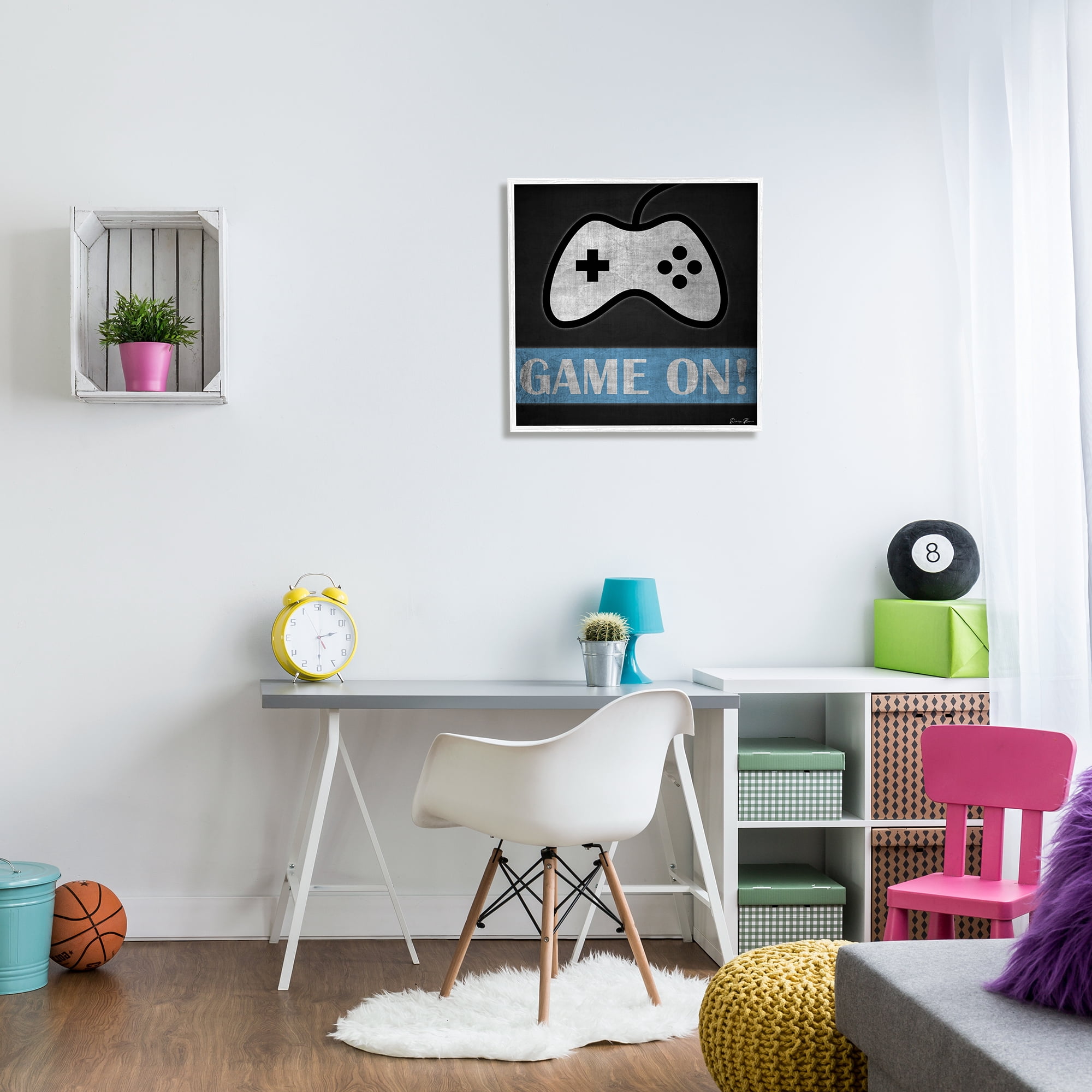 Stupell Industries Game On Gamer Phrase Retro Distressed Controller Beauty & Fashion Painting White Framed Art Print Wall Art, 24 x 24