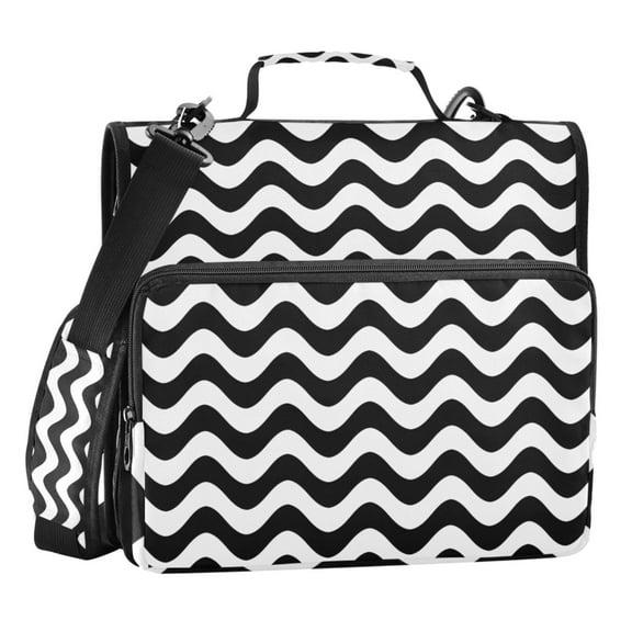 ALAZA Zipper Binder Black Wavy 3 Ring Trapper Keeper File Folder Organizer Bag