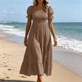 thumbnail image 5 of Blmnix Vacation Dress Dresses for Women 2026 Fit & Flare A Line Elegant Under Dresses Square Neckline Maxi Brown Short Sleeve Sunmer Dresses for Women 2026 XL, 5 of 7