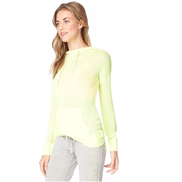 Aeropostale Sudadera con capucha de punto a rayas para mujer, amarillo, pequeño