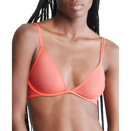 Calvin Klein Womens Sheer Marquisette Unlined Plunge Bra Orange Odyssey Red 32A