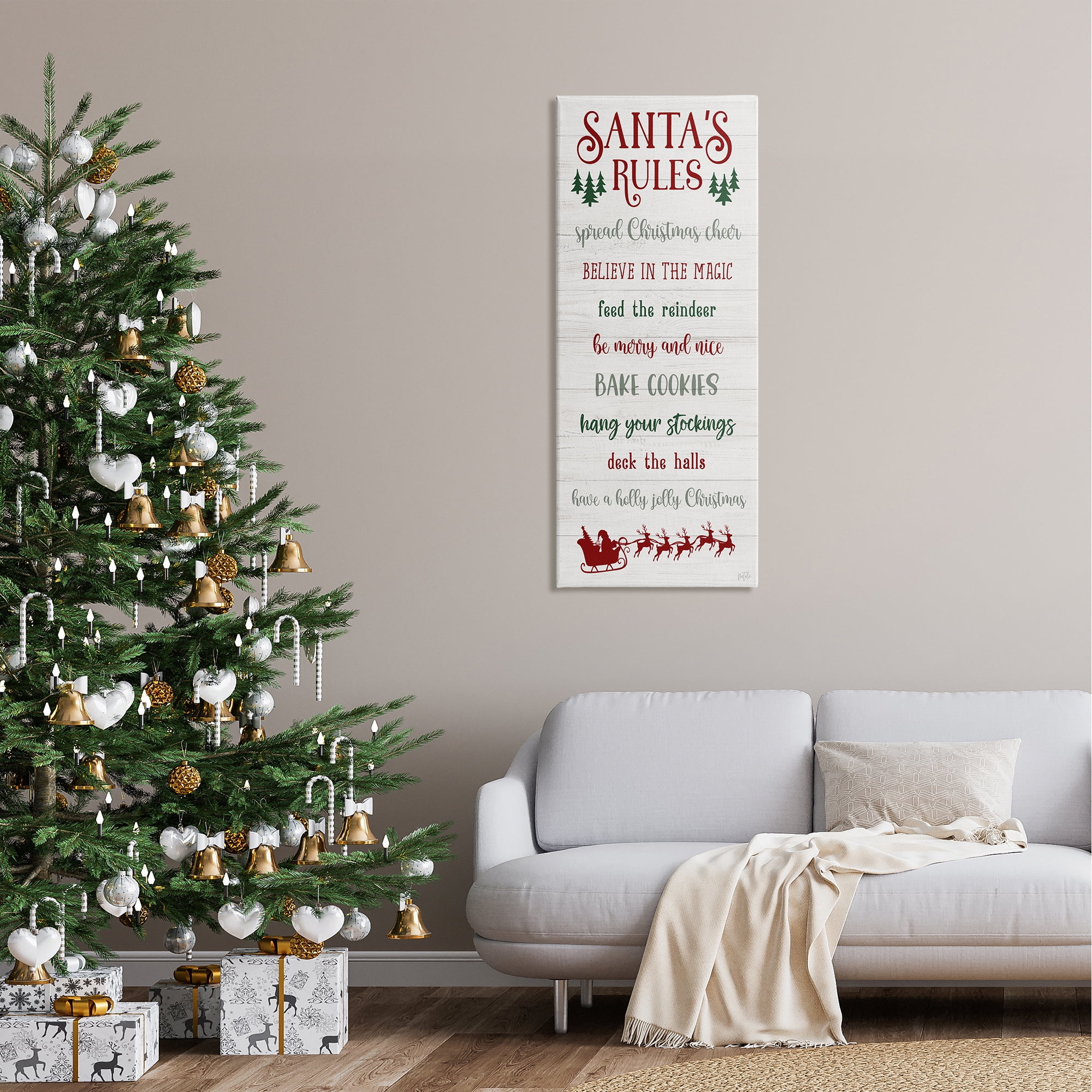 Stupell Industries Santa's Rules Holiday Holiday Painting Gallery Wrapped Canvas Art Print Wall Art, 20 x 48