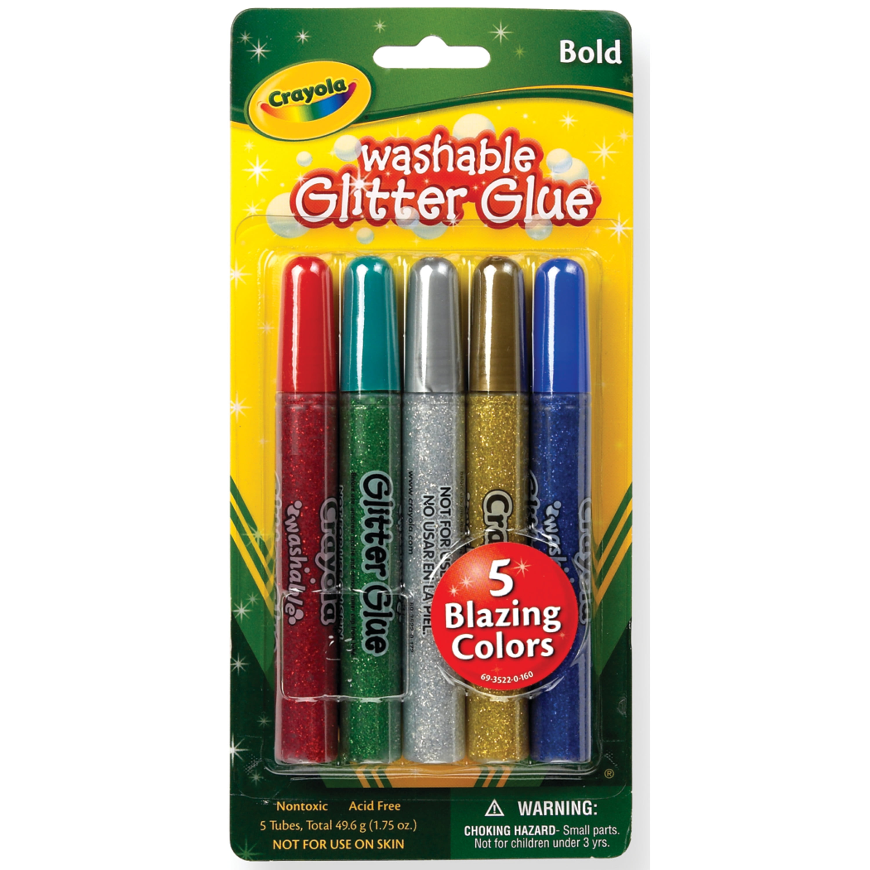 Crayola Washable Glitter Glue Coloring Set, Assorted Colors, Child, 5 Pieces