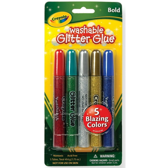 Crayola Washable Glitter Glue Set, 5-Pack, Bold Colors