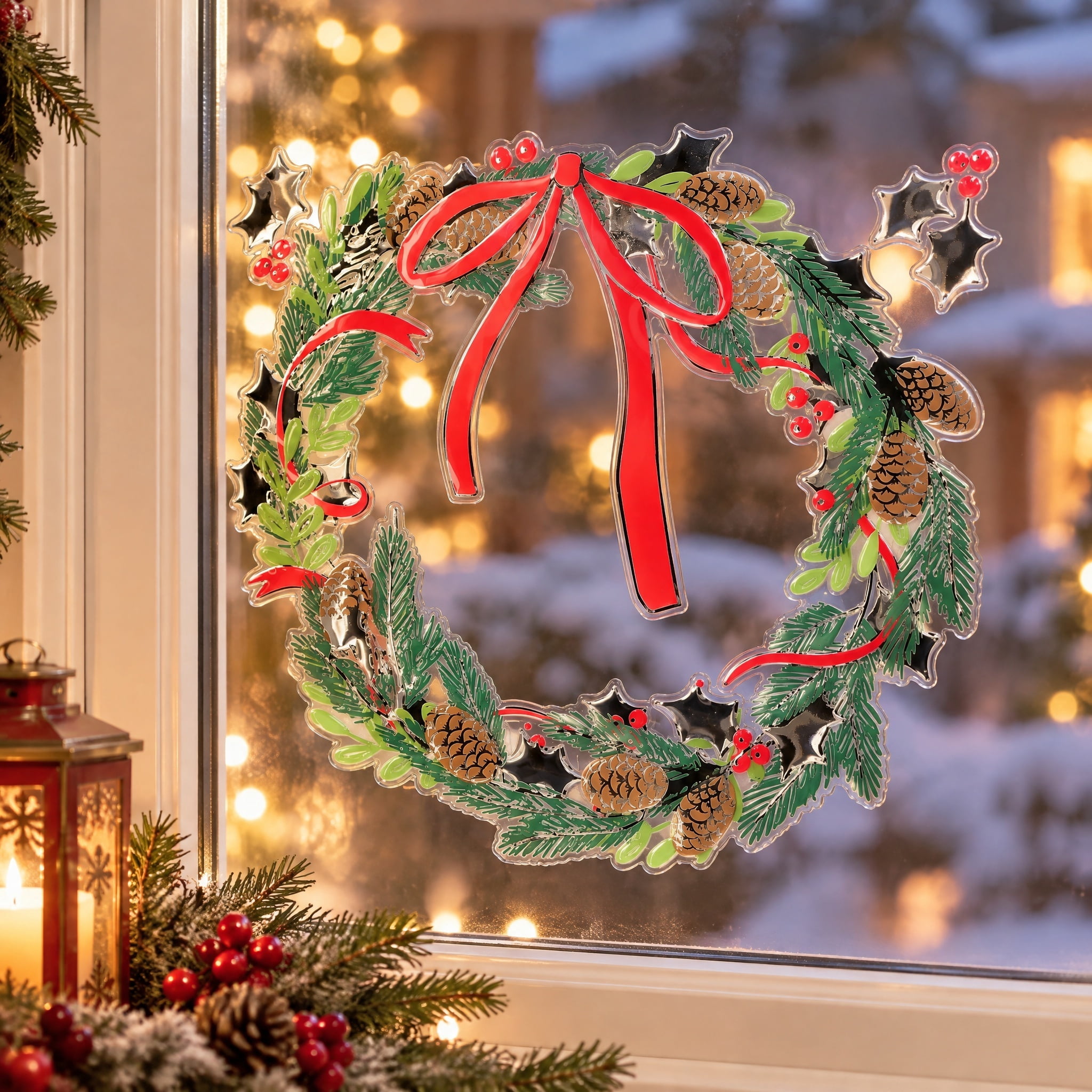 Christmas Wreath Window Bling Clings, Multicolor, 12" x 12", by Holiday Time