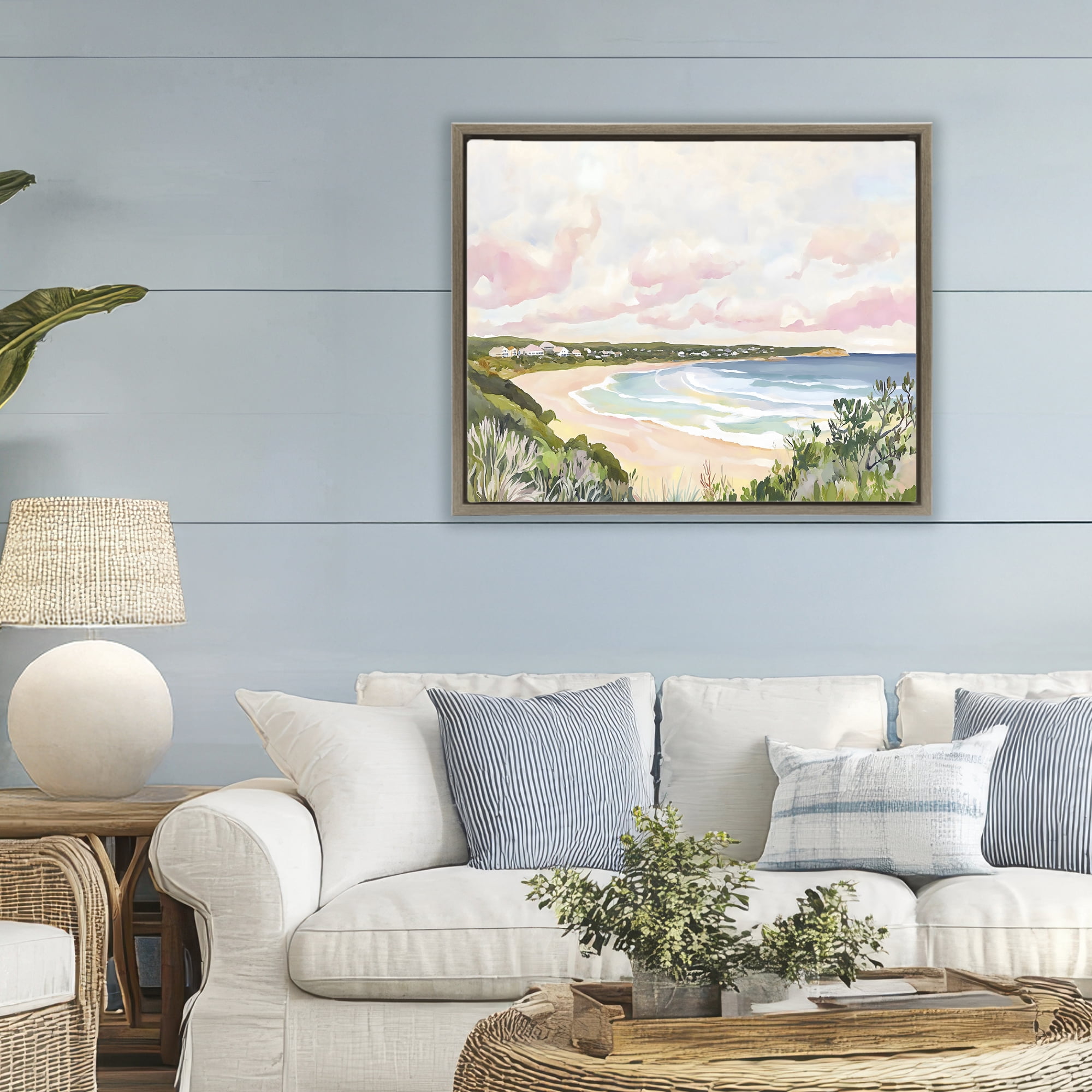 Stupell Industries Serene Sunset Beach Panorama Brown Framed Floater Canvas Wall Art, design by The Prints Vibe