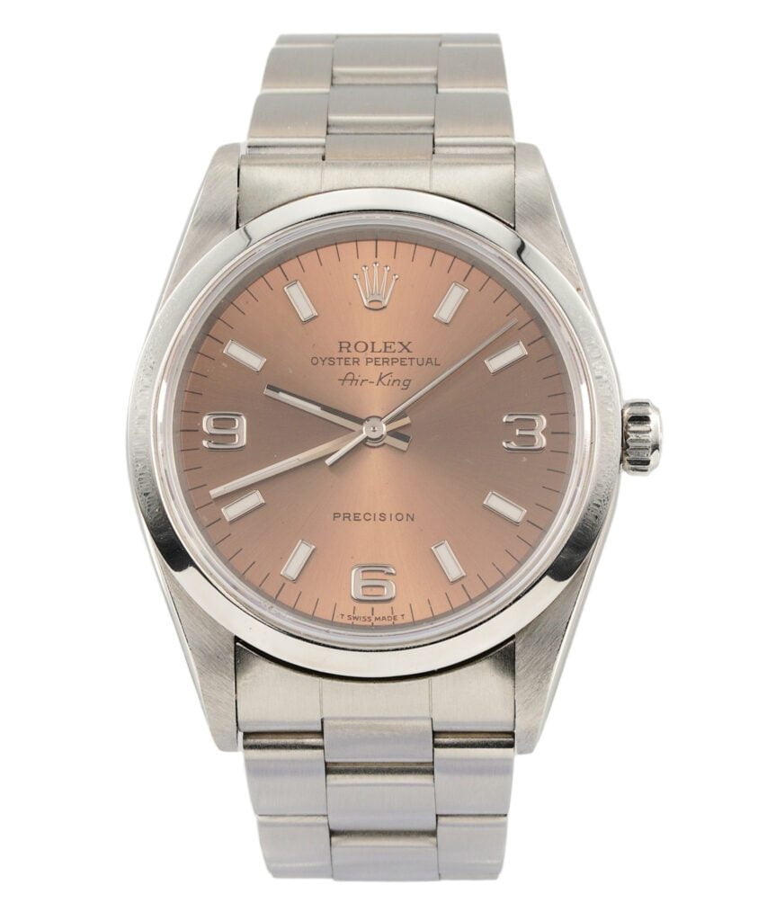 Pre-Owned Mens Rolex Stainless Steel Air-King Watch Salmon Dial 14000 with Rolex Paperwork