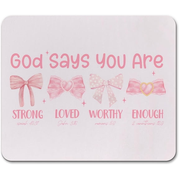 Pink Bow Coquette Mouse Pad, Inspirational Bible Verse Office Supplies Mouse Pad, Pink Desk Accessories, Gamer Girl Accessories, God Says You are Loved Christian Gifts for Girls Women