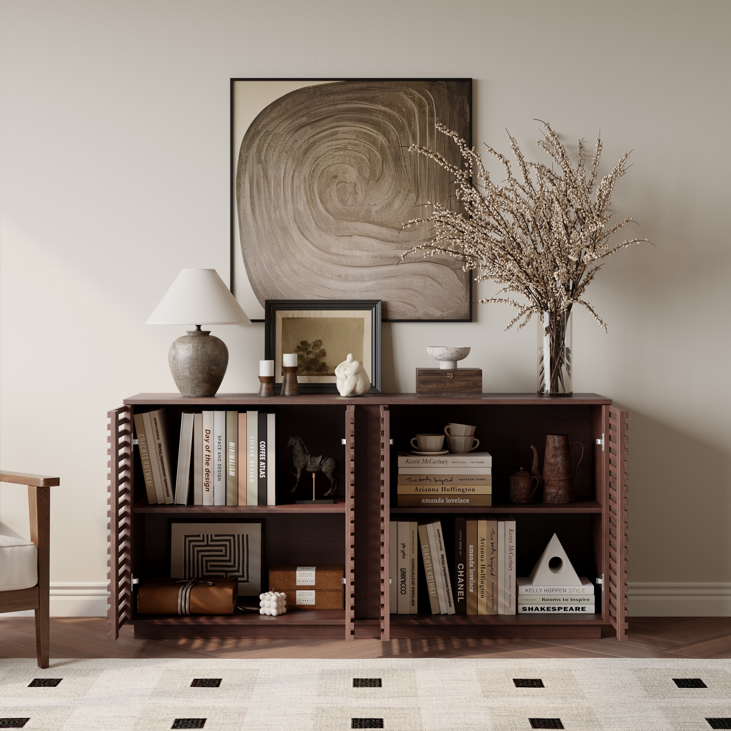 Aukfa Multi-Functional Sideboard Buffet Cabinet,Accent Storage Credenza for Dining & Living Space,Oak