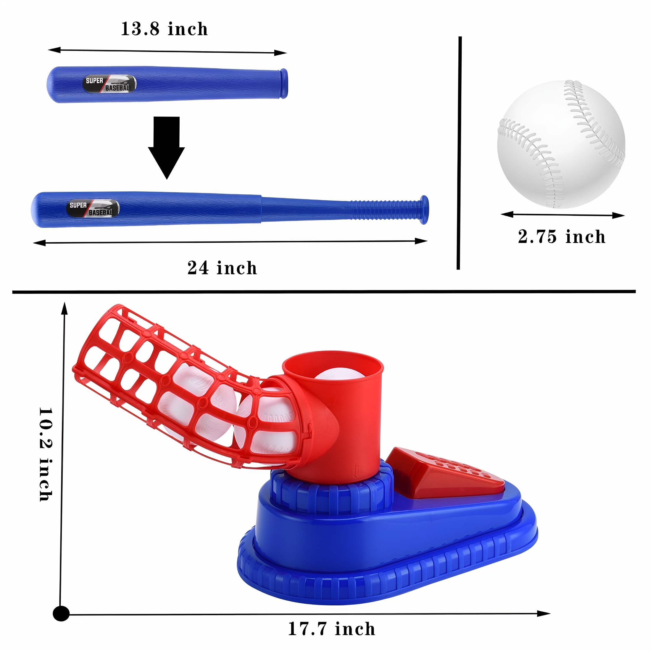 BESTSKY Kids T-Ball Set,Baseball Pitching Machine with Youth Bat,6 Baseballs,Boys + Girls Baseball Toy