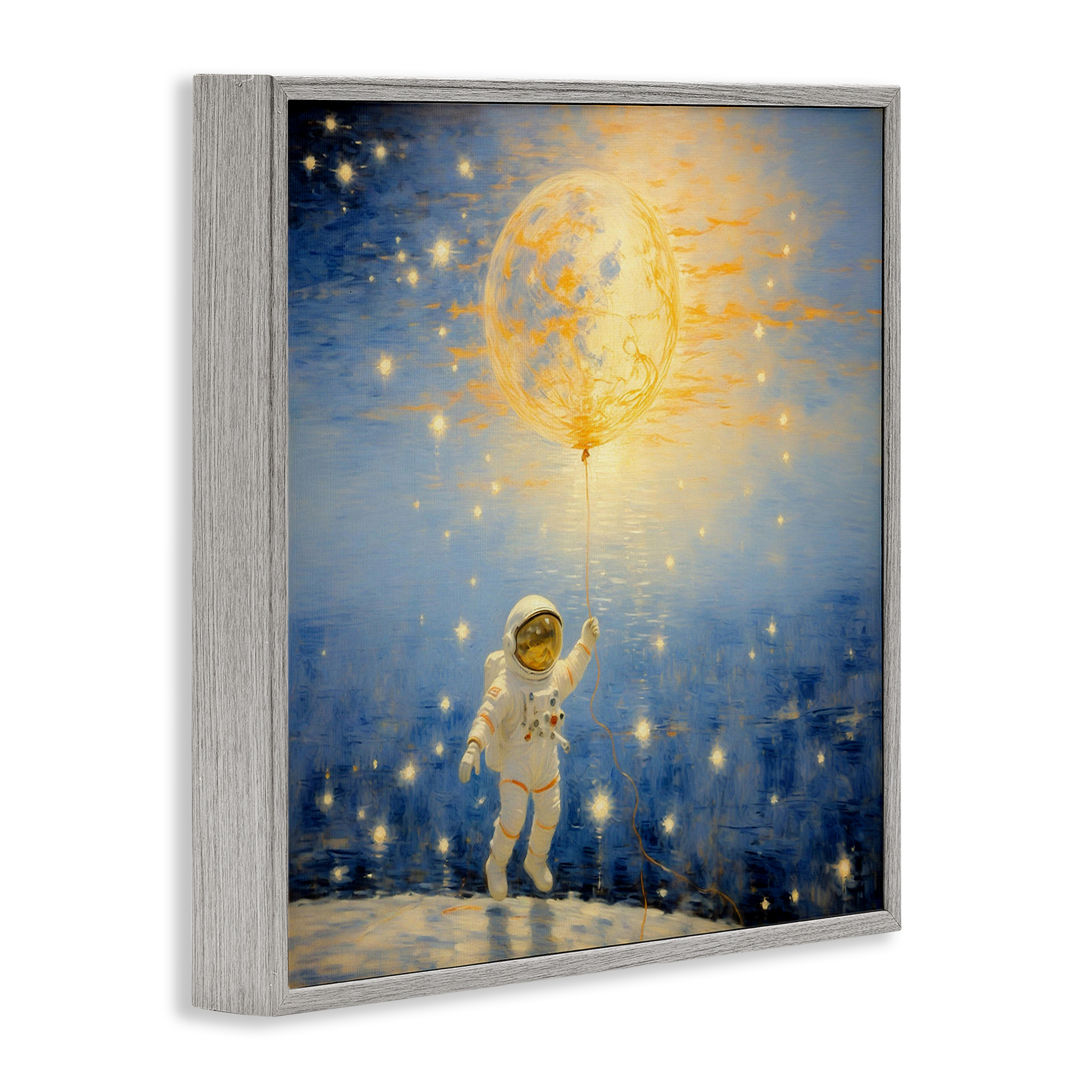 Astronaut with Dreamy Cosmic Balloon Gray Framed Giclee Art, design by Angie Hawke
