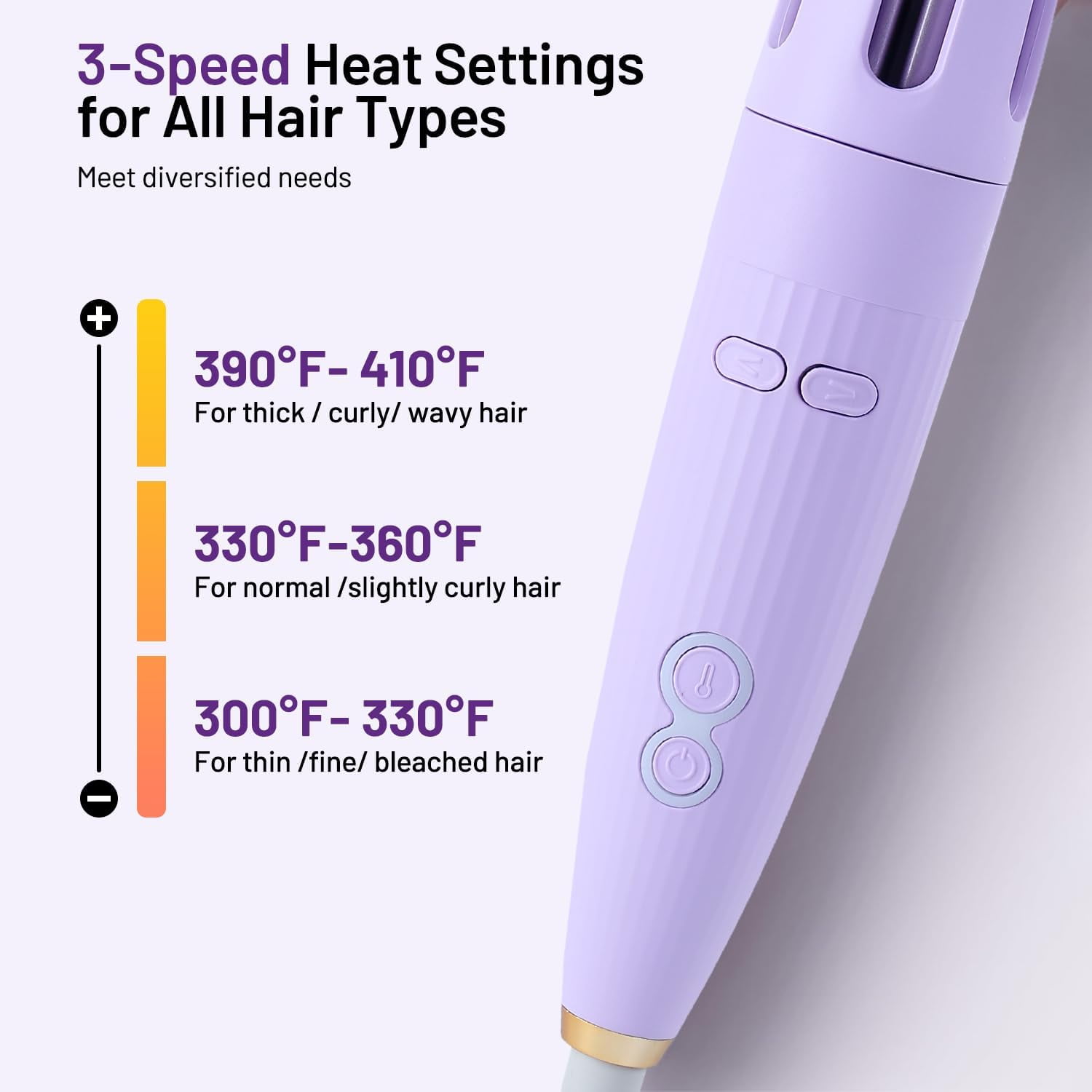 Hair Curler Automatic Rotating with 3 Temperature Sets, Anti-Scald, Anti-Tangle Auto Curling Iron Rotating, Purple