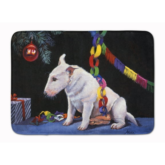 Bull Terrier under the Christmas Tree Machine Washable Memory Foam Mat