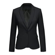LookbookStore Women's Notch Lapel Pockets Button Work Office Blazer Open Front Long Sleeve Jacket Suit Sizes XS-2XL Black