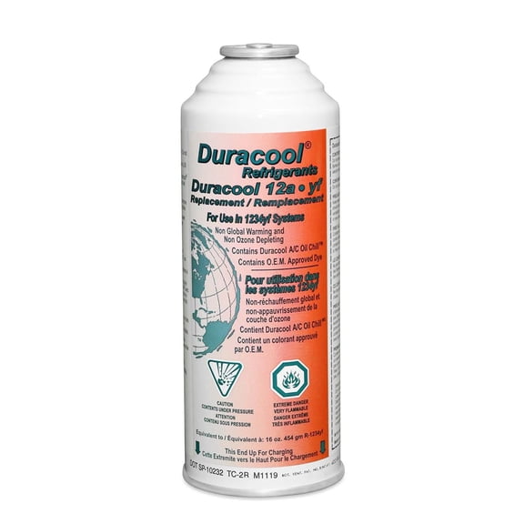 Réfrigérant de remplacement pour climatisation mobile Duracool® 12a-yf 8 OZ. Bidon pour les systèmes 1234yf. (Tuyau 12a-yf # YF3015) requis pour l'installation)
