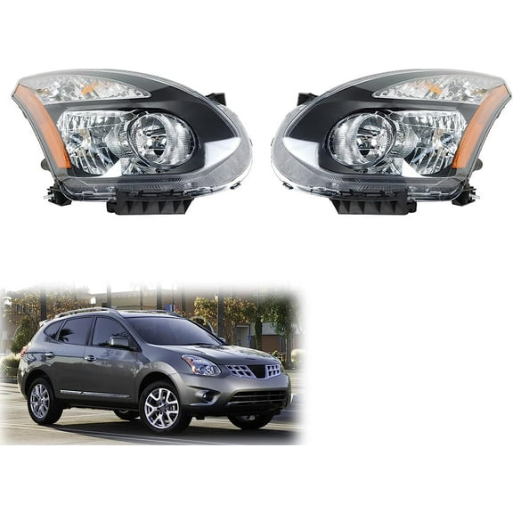 Genrics Headlights Assembly Headlamps Left & Right Side Replacement for 2008-2013 Rogue Clear Lens Halogen
