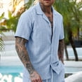 thumbnail image 3 of Men's 2 Pieces Outfits Summer Beach Set See Through Sheer Short Sleeve Shirts and Shorts Sets, 3 of 5