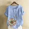 thumbnail image 1 of Aqestyerly Haut à Manches Courtes en Solde, T-Shirt Décontracté en Lin à Col Rond Imprimé pour Femmes, Coupe Confortable/bleu Clair (XXXXXL), 1 of 4