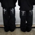 thumbnail image 3 of Pantalones vaqueros holgados de cintura baja con estampado de calaveras y bolsillos estilo Harajuku de High Street, pantalones anchos negros lavados con estilo hip hop Y2K para patinetas, 3 of 4