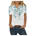 thumbnail image 1 of Moda mujer Casual cuello redondo botón manga corta estampado suelto pulóver blusa camisa Tops Fridja  ghk444, 1 of 5