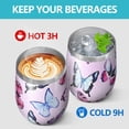 thumbnail image 4 of 12oz Stemless Wine Tumblers Pink Butterfly Pattern Vacuum Insulated Stainless Steel Travel Tumbler Cups Mug with Lid and Straw for Champaign,Cocktail,Beer with Cleaning Brush, 4 of 5
