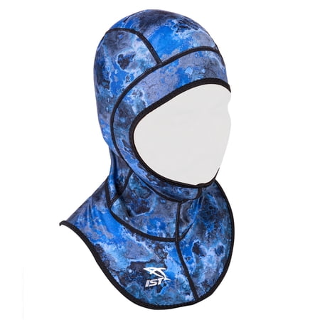 IST Spandex Diving Hood Wetsuit Cap with Bib (Blue Marble X-Small)
