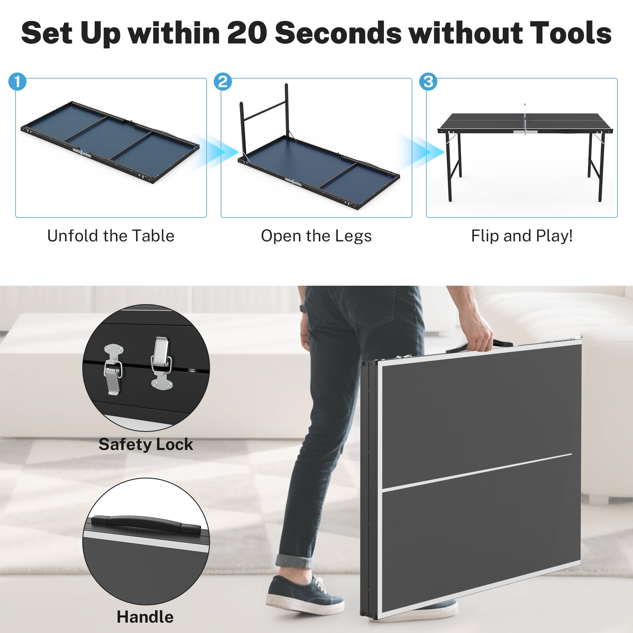 Outdoor Ping Pong Table, SEGMART 5FT Mid-Size Table Tennis Game Set, Indoor Outdoor Portable Table Tennis Game with Net, 2 Table Tennis Paddles and 3 Balls
