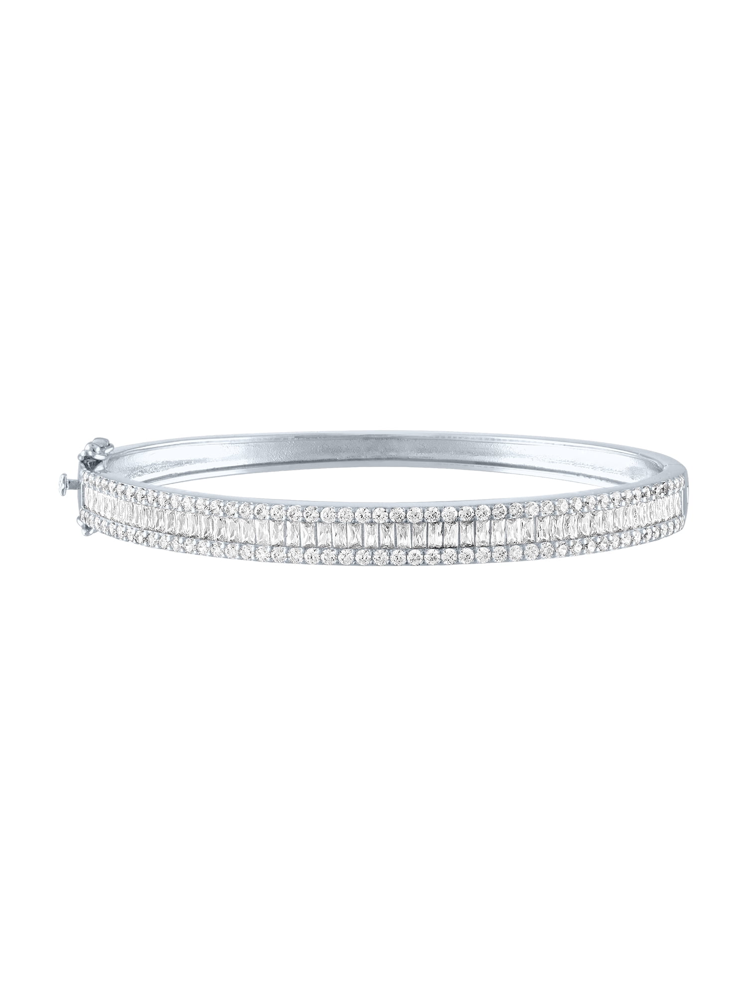 Ladies Brilliance Fine Jewelry Sterling Silver Plated Simulated Diamond Hoop and Bangle Set