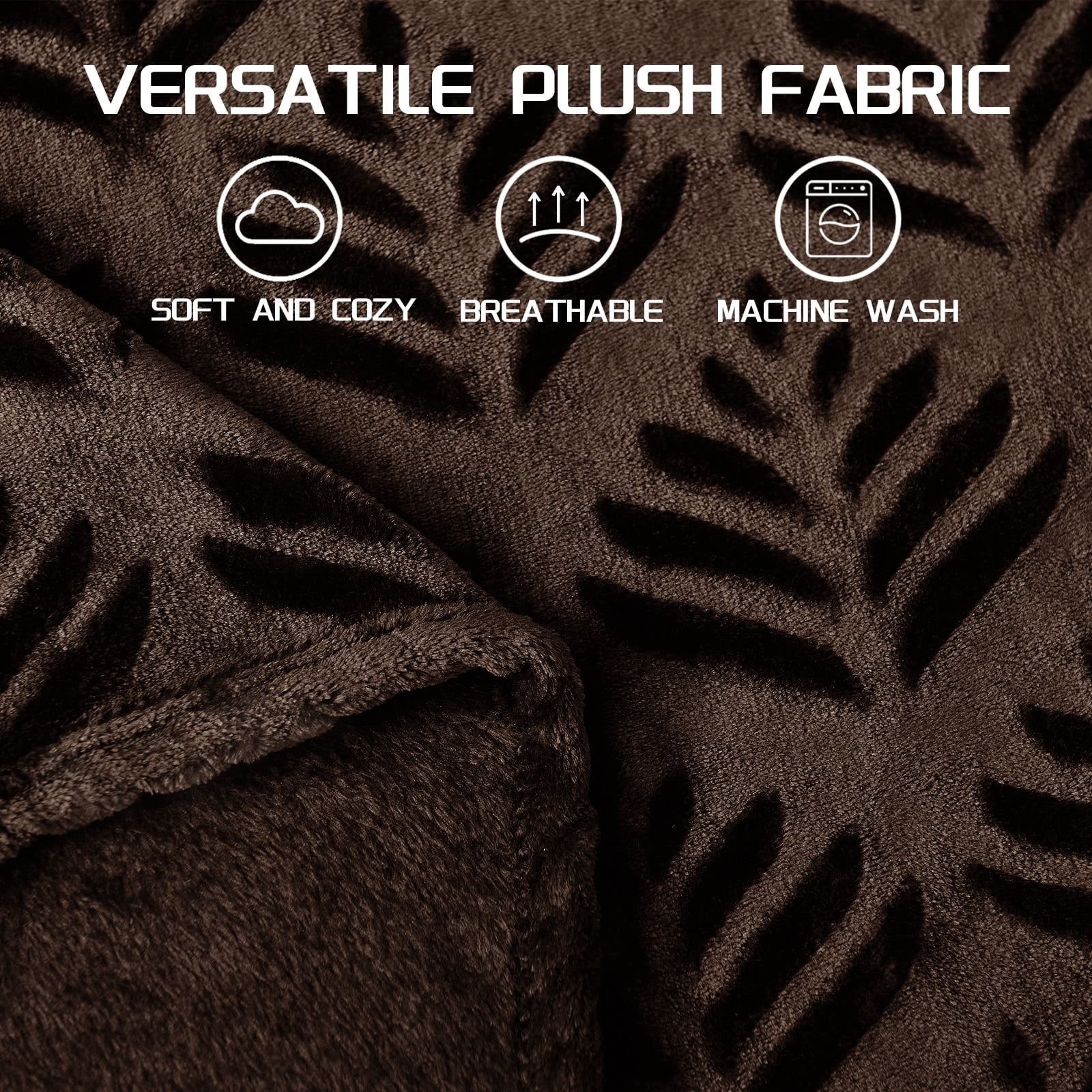Exclusivo Mezcla Twin Size Fleece Blanket for Bed, Leaves Pattern Super Soft and Cozy Blankets, Plush Fuzzy Lightweight, Coffee, 60"x80"