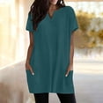 thumbnail image 4 of QASIEATN Women's Casual V Neck Short Sleeve Dress Loose Fit T Shirt Dress with Pockets Shirts for Women, 4 of 9