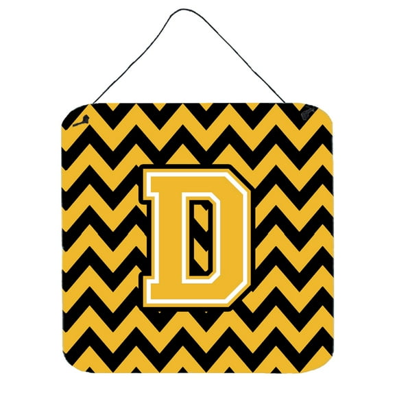 Letter D Chevron Black and Gold Wall or Door Hanging Prints