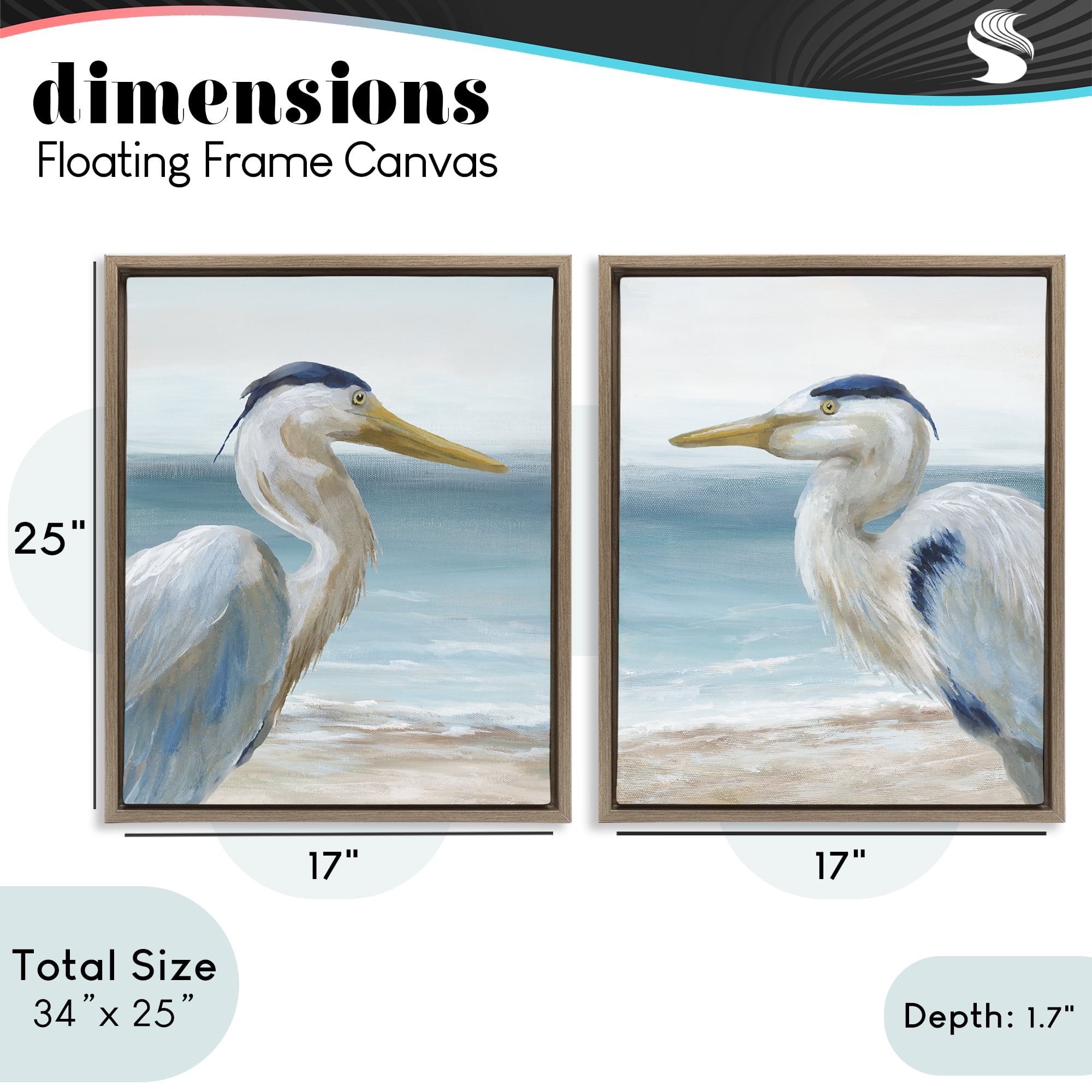 Stupell Industries Tranquil Gaze Herons 2 Piece Brown Framed Floater Canvas Set, design by Nan