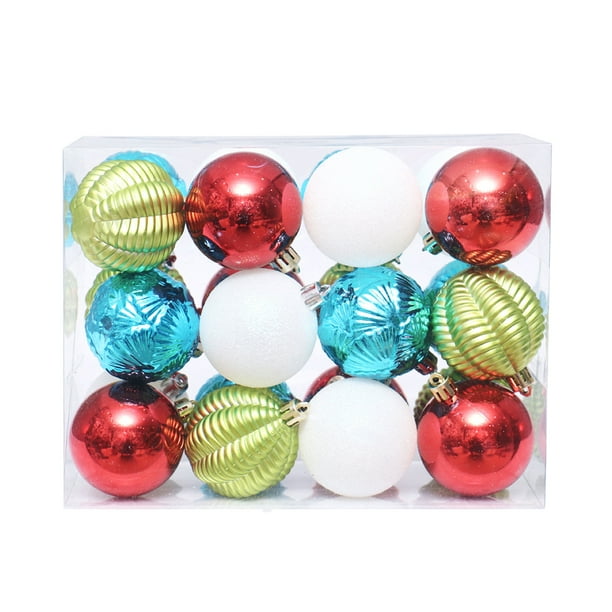 Bolas de Navidad Naiovety Paquete de 24 Adornos de plástico Color Azul Rojo Verde Blanco