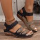 thumbnail image 2 of Bmisegm Ladies Retro Colour Blocking Thick Bottom Large Size Slope Heel Sandals Womens Sandals Summer Brown 6.5, 2 of 9